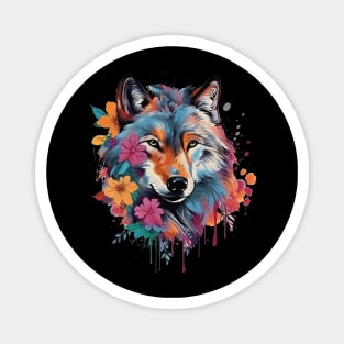 Wolf and Flowers Magnet